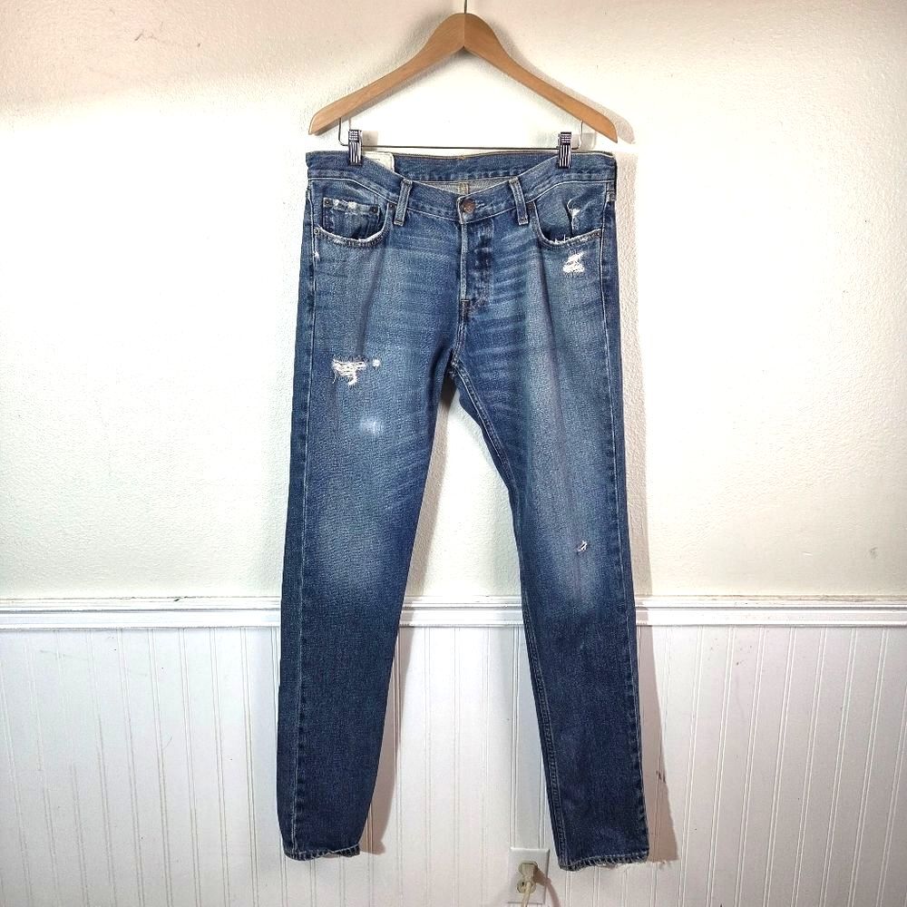 Hollister Men’s Skinny Jeans 34x34 Blue Distressed Light Wash 100% Cotton Denim